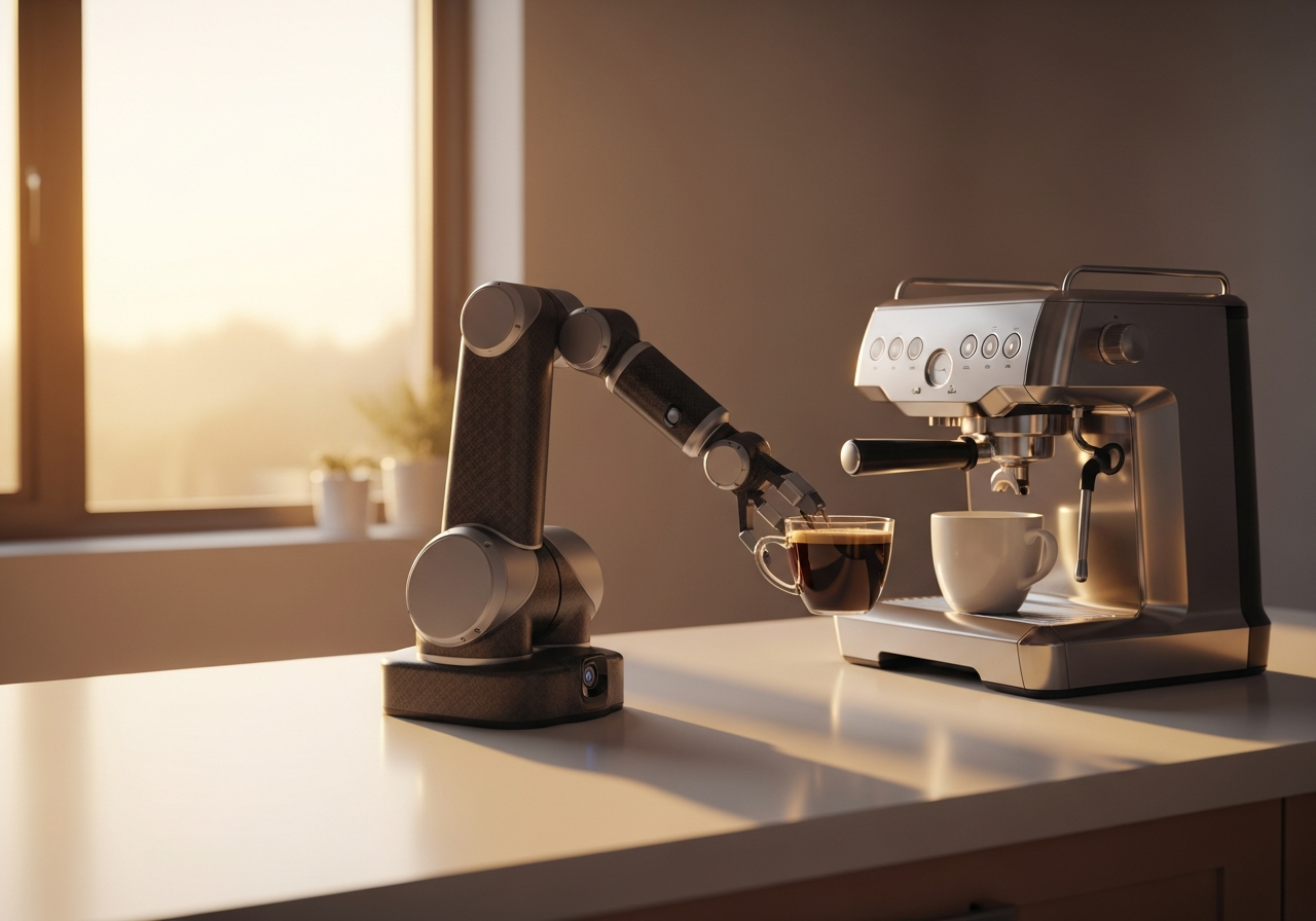 An arm making morning coffee