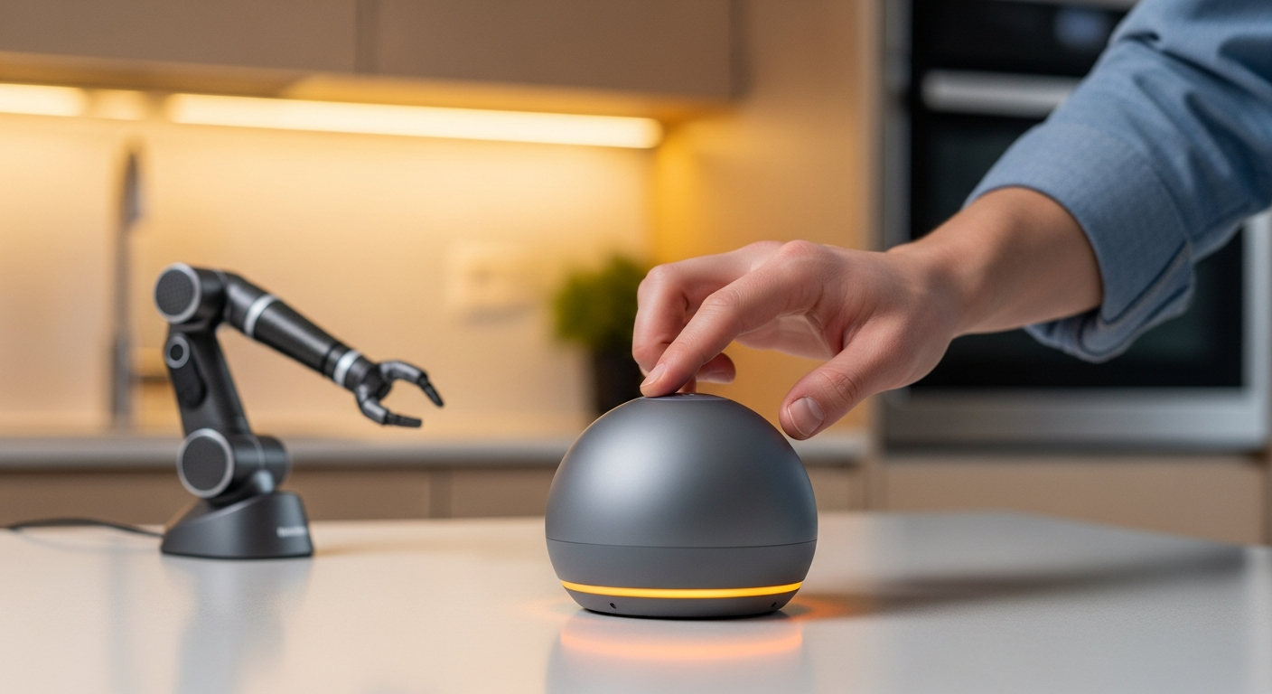 A person tapping the Orb to choose a task, an arm waiting in the background