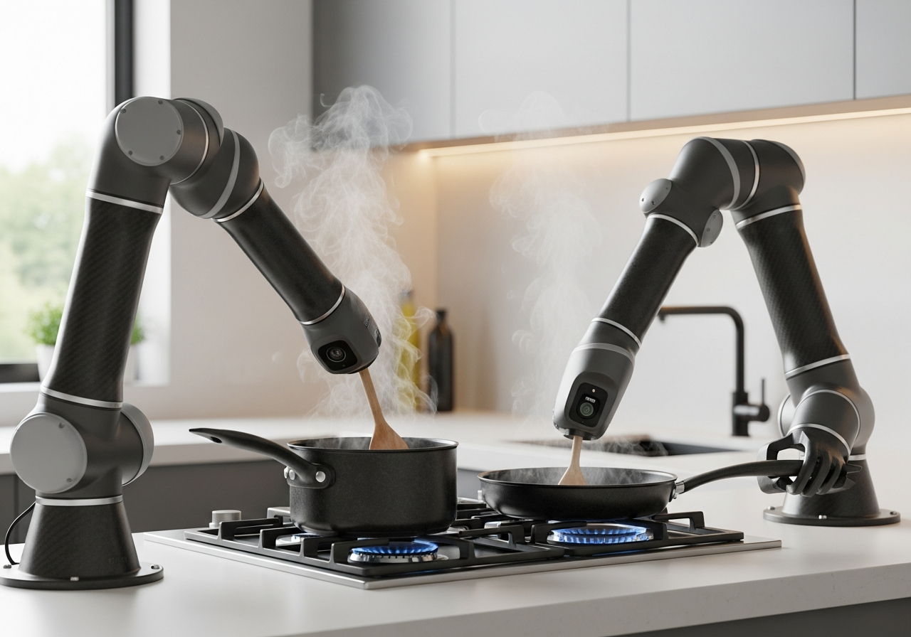 Two arms cooking at the stove