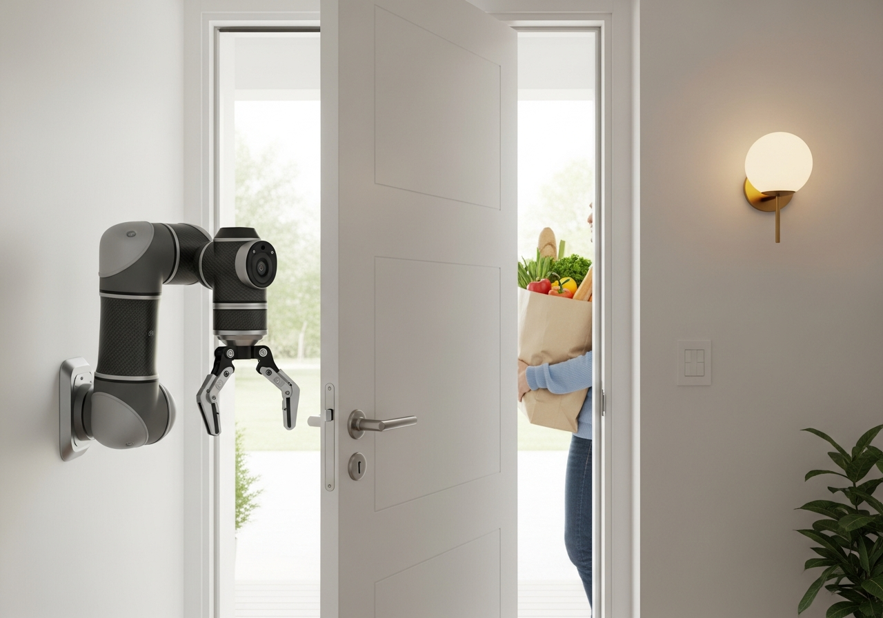 An arm opening the front door