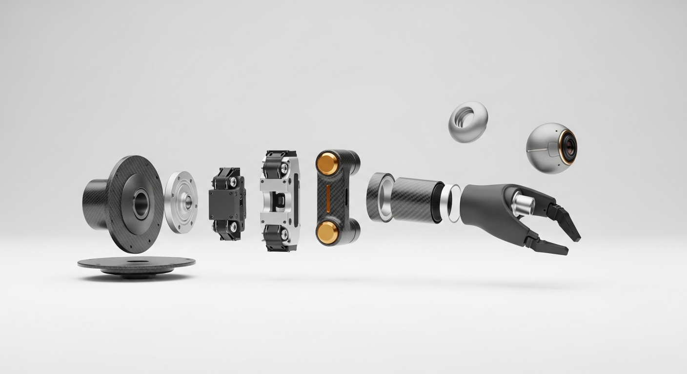 An exploded view of an ARMORA arm showing its parts