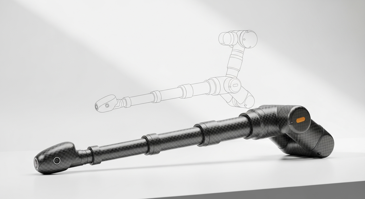 An ARMORA arm extended to its full reach beside its folded outline