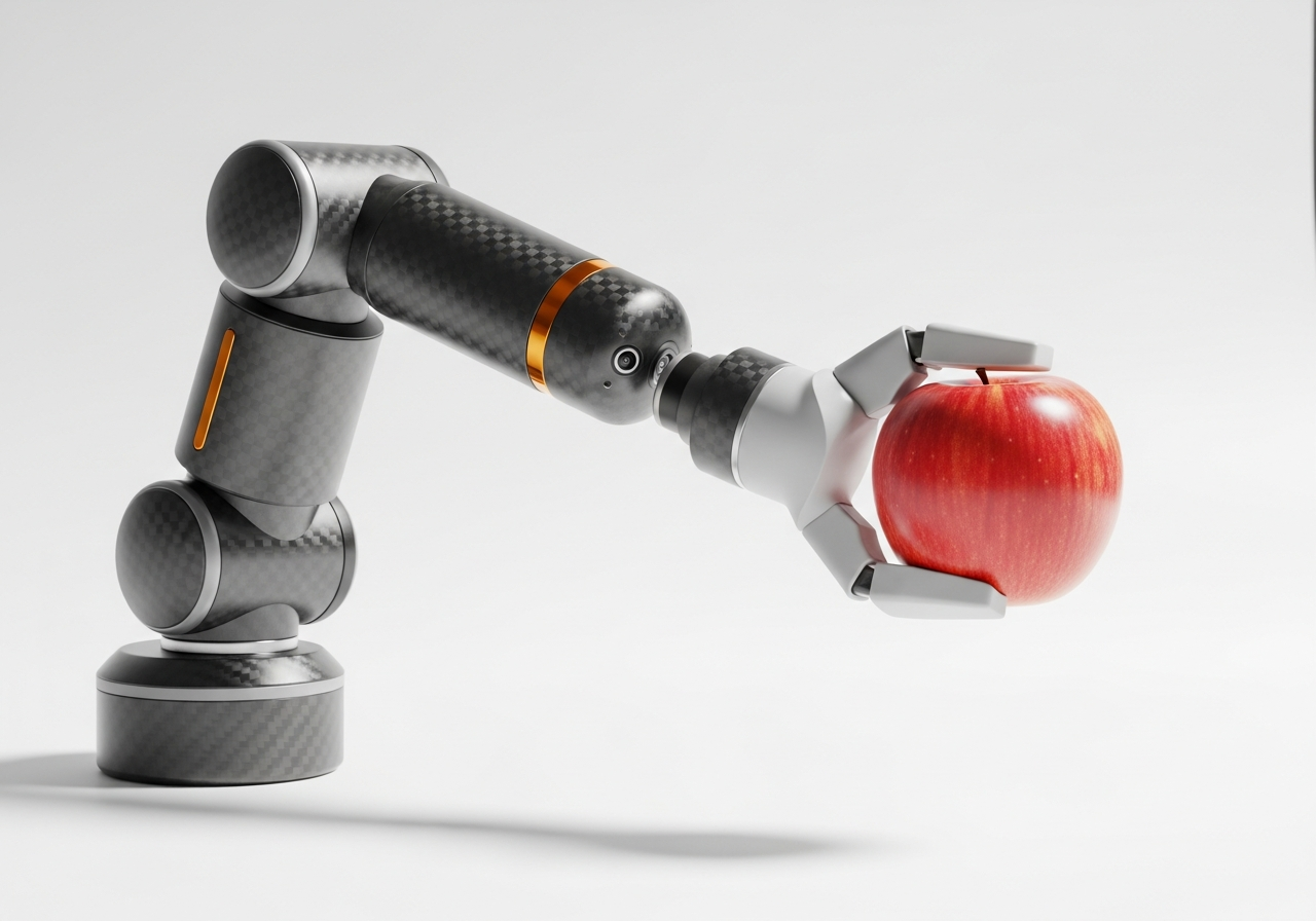 An arm handing over an apple